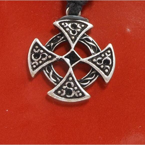 Vintage Celtic Vision Sacred Symbols Cross Necklace Pendant 24 Adjustable Cord - Picture 1 of 4